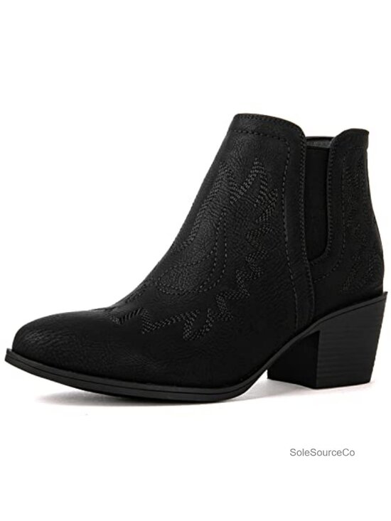 Shoes - Women's Cowgirl Boots Pull On Ankle Booties Western Faux Leather Embroidered